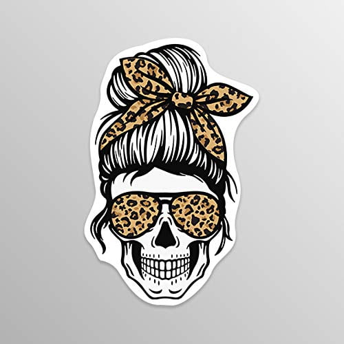 One 5.5 Inch Decals Cute Skull Cheetah Leopard Vinyl Decal Sticker Truck Car Van SUV Window Wall Cup Laptop MKS1554